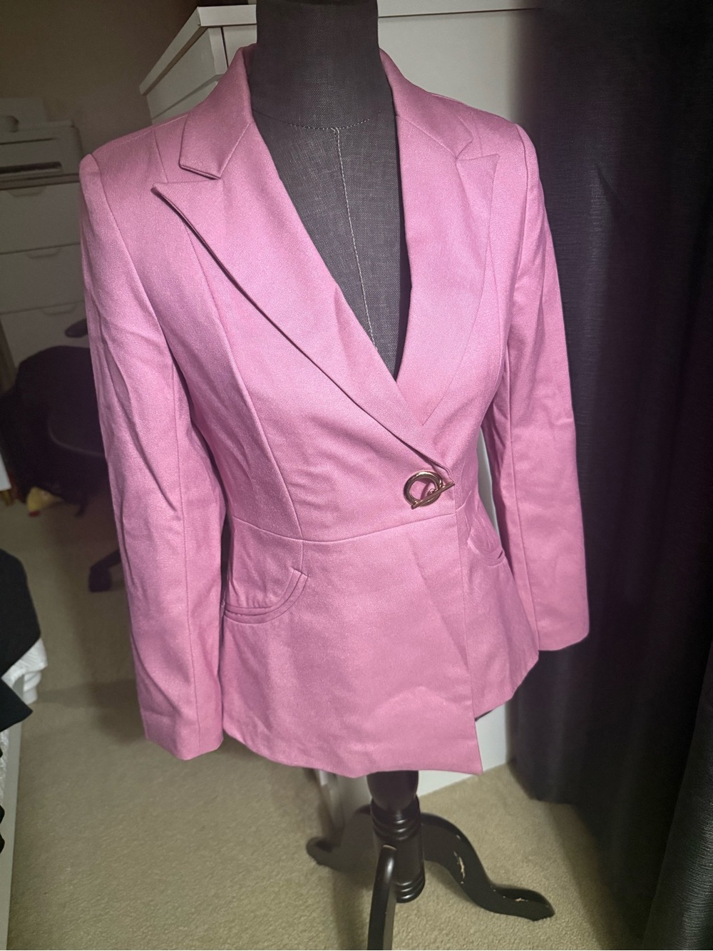 Pink Tailored 2pc Pants Suit with Decorative Button